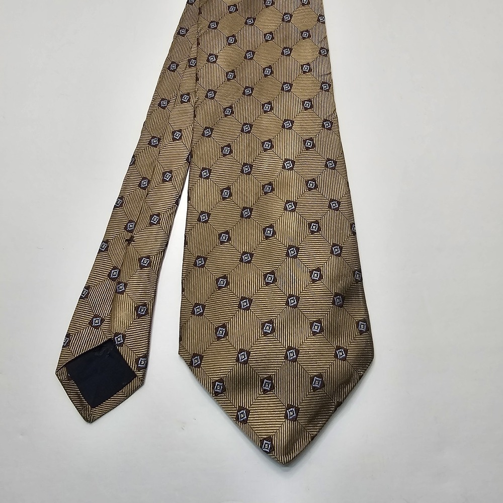 Brooks Brothers 346 Men's Pure‎ Silk Tie Brown  Geo 59 x 3 3/4 USA Italy